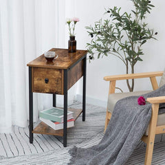 Set of 2 Rustic Brown End Table Set with Storage Bottom Shelf Provides Enough Space to Organize your Stuff, Easily Place Storage, Books