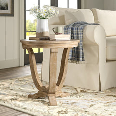 End Table Casual & refined appeal. Cabriole legs. Wire Brushing. Flat Pedestal Base Perfect for Living Room, Entryway