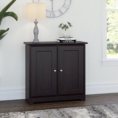 Espresso Oak 2 Shelf Accent Cabinet Organized Any Home Office or Living Space Two Cabinet Doors with Smooth Euro-Style Hinges Open to Reveal