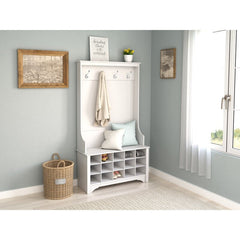 Hall Tree with Bench and Shoe Storage with Coat Hooks Perfect Item for An Entryway  15 Shoe Cubbies, Four Hooks