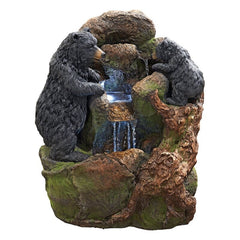 Black Bears Sculptural Fountain with LED Light your Garden or your Patio. Multiple Cascading Streams of Water Flow to Create A Woodsy Forest