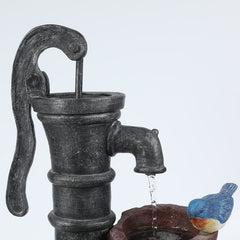 Resin Fountain Give your Garden Or Patio A Whimsical Touch With The Rustic Water Pump, and Two Birds Perched on the Pots