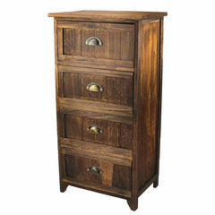 4 - Drawer Nightstand in Rustic Dark Brown Ancient Royal Style, Made By All-Natural Old Wood This is A Great Decoration in the Bedroom