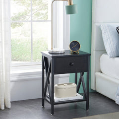 Black Orange 1 - Drawer Iron Nightstand Addition to your Bedside Decor. Drawer and Open Shelf Provide Storage for Nighttime Essentials