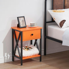 Orange 1 - Drawer Iron Nightstand Addition to your Bedside Decor. Drawer and Open Shelf Provide Storage for Nighttime Essentials