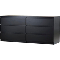 Black Wood Grain Double Dresser Six Drawers that Open Smoothly On Ball-Bearing Glides, Revealing Ample Space To Tuck Away