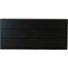 Black Wood Grain Double Dresser Six Drawers that Open Smoothly On Ball-Bearing Glides, Revealing Ample Space To Tuck Away