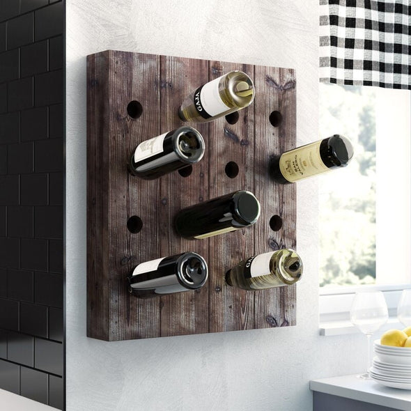 Solid Wood Wall Mounted Wine Bottle Rack in Exposed Light Brown Mahogany Display Wine in Rustic Style with this Fashionable and Functional