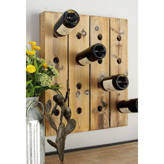 Solid Wood Wall Mounted Wine Bottle Rack in Exposed Light Brown Mahogany Display Wine in Rustic Style with this Fashionable and Functional