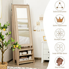 2-in-1 Wooden Cosmetics Storage Cabinet with Full-Length