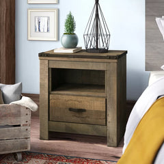 Adara 1 Drawer Nightstand Rustic Finish with Plank-Style with USB Charging Stations