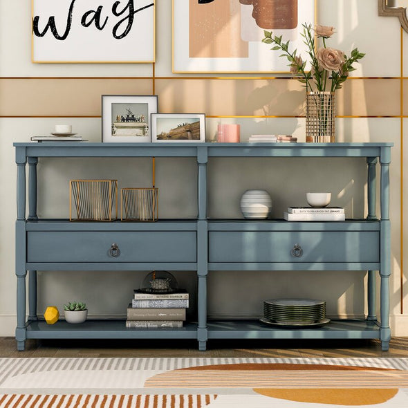 Antique Blue 57.9'' Console Table Give your Living Room or Hallway A Traditional Look, Three Separate Tiers Allow you to Store and Display