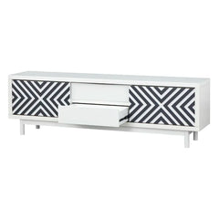 White/Black Altermease Solid Wood Tv Stand with Cable Management Geometric Design