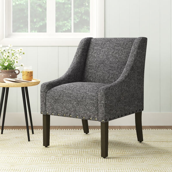 Ashland 24.75'' Wide Armchair Slate Gray Enhanced by Wood legs in a Dark Walnut Finish