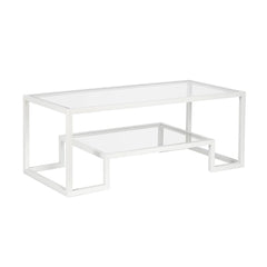 Hand-Crafted Geometric Coffee Table - 45" White Rectangular Accent Table Combines A Chic Metallic Finish