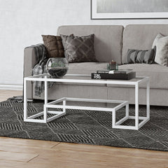 Hand-Crafted Geometric Coffee Table - 45" White Rectangular Accent Table Combines A Chic Metallic Finish