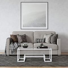 Hand-Crafted Geometric Coffee Table - 45" White Rectangular Accent Table Combines A Chic Metallic Finish