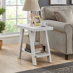 Contemporary Wood Shelf Side Table - White - MDF Great for Living Room