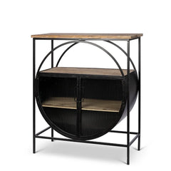 Auglaize Bar Cabinet Geometric Shape Iron frame Support Solid and Engineered Wood Shelves