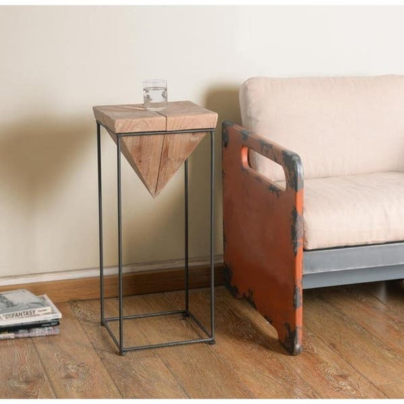 Modern Accent Table - Rustic/Farmhouse - Distressed Finish/Reclaimed Look - Black/Natural - Matte/Natural Finish - Wood - 22" x 12.25"