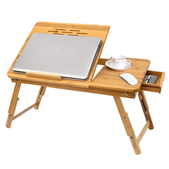 Natural Bamboo Laptop Tray Flip-Top Portion for Comfort with 5 Adjustable Angles