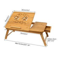 Natural Bamboo Laptop Tray Flip-Top Portion for Comfort with 5 Adjustable Angles