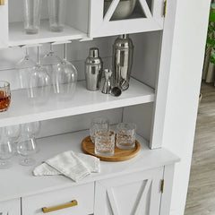 Solid Wood White Bar Cabinet Adjustable Shelves 9 Wine Rack Bottles