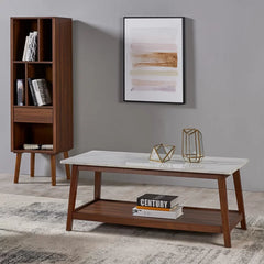 Bayamo Coffee Table Wooden Coffee Table with Storage and Faux Marble-Look