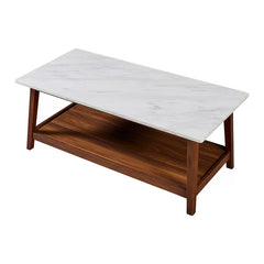 Bayamo Coffee Table Wooden Coffee Table with Storage and Faux Marble-Look