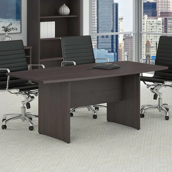 Storm Gray Boat Shaped Conference Table Classic Wood Base Provides Durability