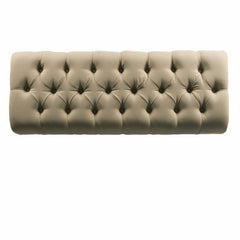 Upholstered Bench Antique Gold Nailhead Trim Upholstered in Button Tufted Tan Fabric Decorative and Functional item to Use Throughout Out the Home