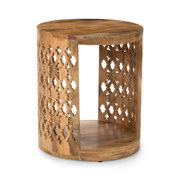 Mango Wood Round End Table Adds Unique Style and Convenient Surface Area To Any Space Natural Beauty of Solid Mango Wood