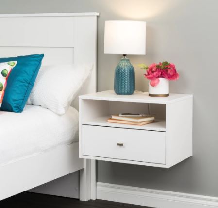 Floating Nightstand Ideal Companion for your Modern Bedroom. With Both A Drawer and An Open Compartment