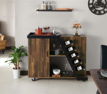 5-Bottle Mobile Wine Cabinet - Light Hickory Perfect to Organize your Essential Drinks and Accessories