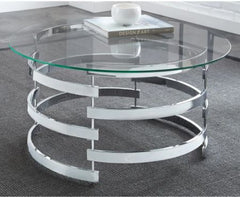 Round Coffee Table Coil Design Finished with Shiny Chrome Plating Adds Modern Style