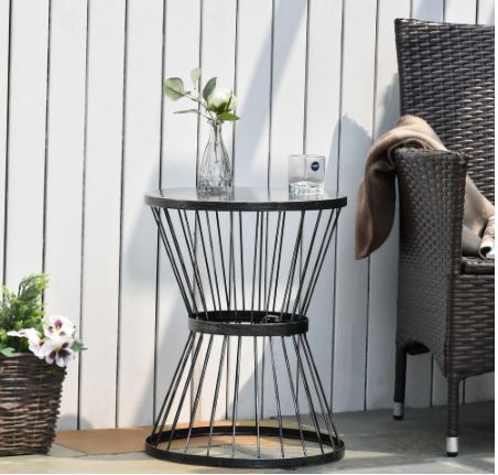 16" Steel Patio End Table, Side Table with Hourglass Design, Accent Table for Outdoor and Indoor Use - Black