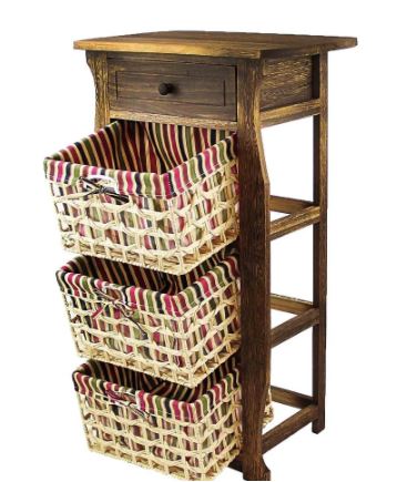 Night Stand With Basket Extra Storage - 2 Tier 1 Basket | Finish: Nature|3 - 3-drawer