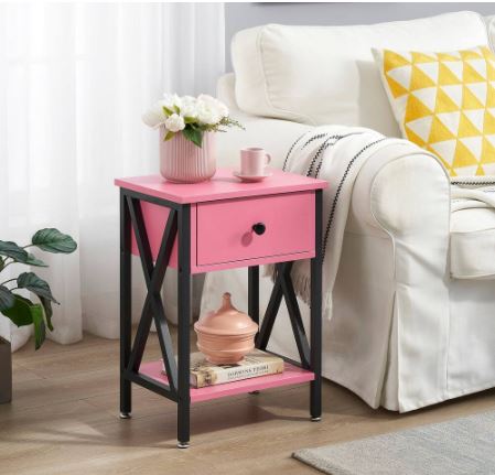 1-Drawer Modern Nightstands X-Design with Storage Shelf - Pink