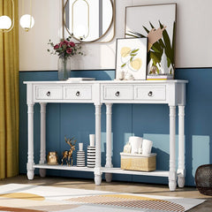 Distressed White Console Table 2 Large Pull-Out Drawers and A Bottom Shelf.