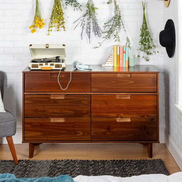 Middlebrook Gammelstaden Mid-Century Solid Wood 6 Drawer Dresser Walnut