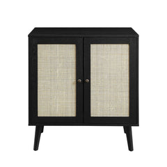 Rattan 2-Door Accent Cabinet - Black Single Adjustable Shelf Within the Cabinet Serves As A Customizable Spot for Spare Linens