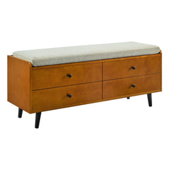 Upholstered Seat Storage Bench - Acorn / Tan The Upholstered Cushion Rests Atop the Lid to Provide Extra Seating on your Way in and Out the Door