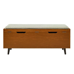 Upholstered Seat Storage Bench - Acorn / Tan The Upholstered Cushion Rests Atop the Lid to Provide Extra Seating on your Way in and Out the Door