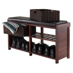 Cushion Bench with Baskets Create A Comfortable Place for Taking Off and Putting on Footwear in your Entryway. Two Foldable, Corn-Husk Baskets