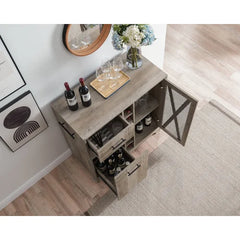 Stone Gray Colleen Bar Cabinet X-Shaped Infusing your Space with Rustic Charm