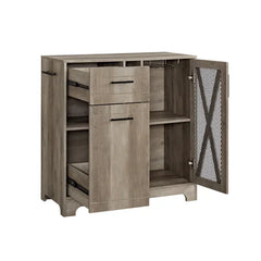 Stone Gray Colleen Bar Cabinet X-Shaped Infusing your Space with Rustic Charm