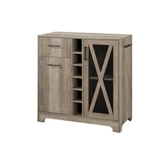 Stone Gray Colleen Bar Cabinet X-Shaped Infusing your Space with Rustic Charm