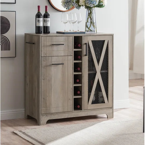 Stone Gray Colleen Bar Cabinet X-Shaped Infusing your Space with Rustic Charm