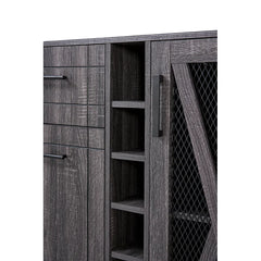 Charcoal Colleen Bar Cabinet X-Shaped Frame Opens to Reveal Space for Barware