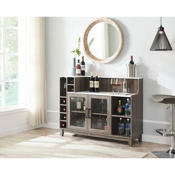 Stone Gray Console Bar Cabinet 6-Bottle Wine Rack for your Favorite Wines